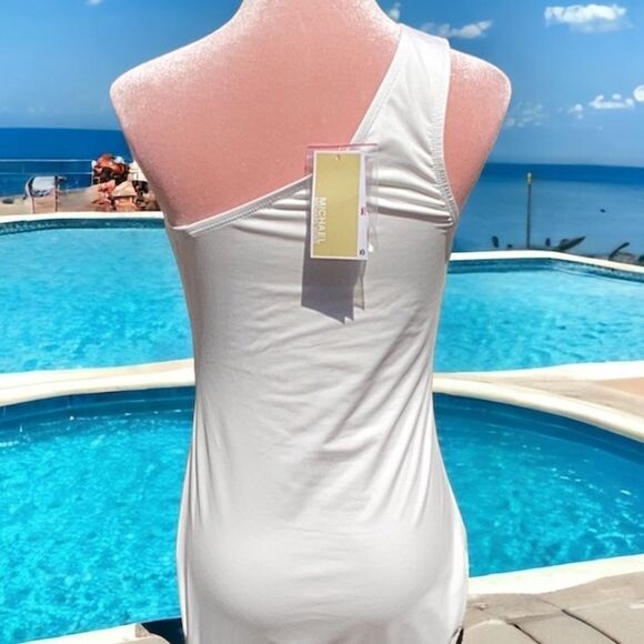 MICHAEL KORS NWT EMBELLISHED ONE SHOULDER UNDER WIRE ONE PIECE SWIMSUIT WHITE 10 - Picture 5 of 9